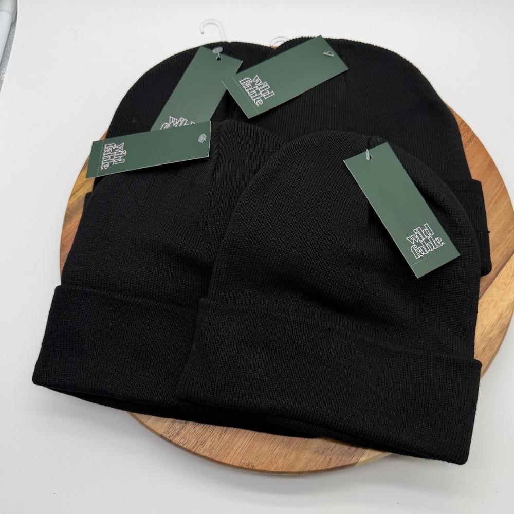 4 Wild Fable Black Knit Cuffed Beanie Hat One Size CiCLO Fibers 2582